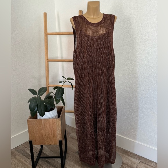 NWT Women's Openwork Midi Tank Dress - A New Day Brown - Picture 4 of 4